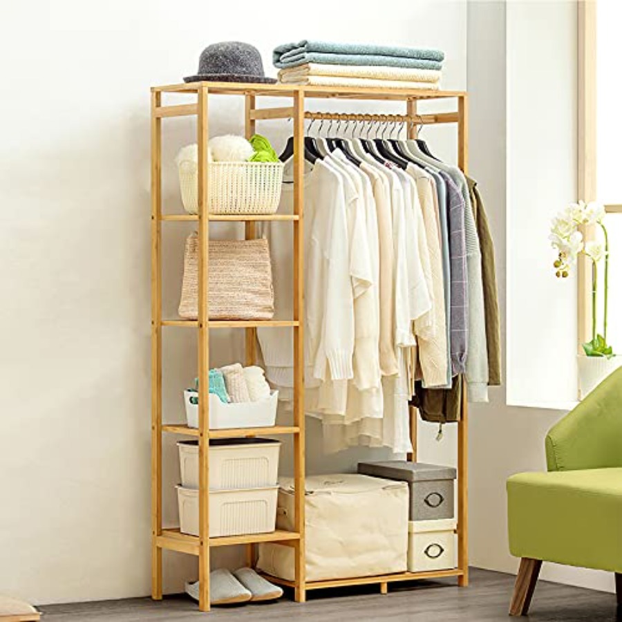 Bamboo Clothing Rack with 6 Ti - Baby Clothing Wardrobe のレビューと価格