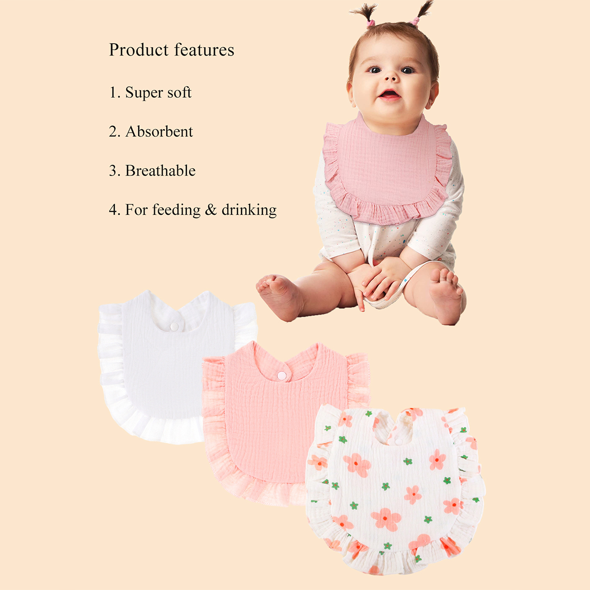3pcs/set Baby Muslin Bibs Soft - Baby Clothing Fabric のレビューと価格